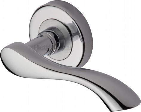 Click Here To Enlarge This Photo Of V7210-PC Heritage Brass Door Handle Lever Latch on Round Rose Algarve Design Polished Chrome Finish