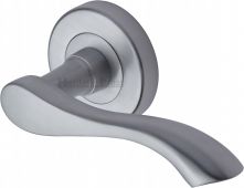 V7210-SC Heritage Brass Door Handle Lever Latch on Round Rose Algarve Design Satin Chrome Finish