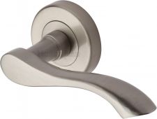 V7210-SN Heritage Brass Door Handle Lever Latch on Round Rose Algarve Design Satin Nickel Finish