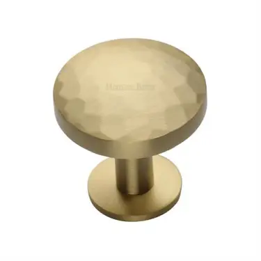Click Here To Enlarge This Photo Of C3876 32-SB Heritage Brass Cabinet Knob Round Hammered Design with Rose 32mm Satin Brass finish