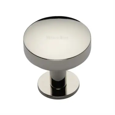 Click Here To Enlarge This Photo Of C3878 32-PNF Heritage Brass Cabinet Knob Domed Disc Design with Rose 32mm Polished Nickel finish