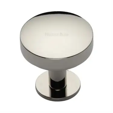 Click Here To Enlarge This Photo Of C3878 38-PNF Heritage Brass Cabinet Knob Domed Disc Design with Rose 38mm Polished Nickel finish