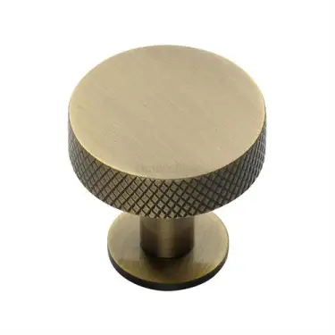 Click Here To Enlarge This Photo Of C3882 32-AT Heritage Brass Cabinet Knob Knurled Disc Design with Rose 32mm Antique Brass finish