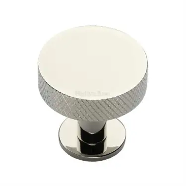 Click Here To Enlarge This Photo Of C3882 32-PNF Heritage Brass Cabinet Knob Knurled Disc Design with Rose 32mm Polished Nickel finish