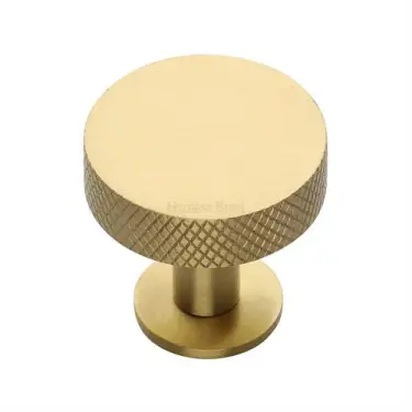 Click Here To Enlarge This Photo Of C3882 32-SB Heritage Brass Cabinet Knob Knurled Disc Design with Rose 32mm Satin Brass finish