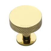C3882 38-PB Heritage Brass Cabinet Knob Knurled Disc Design with Rose 38mm Polished Brass finish