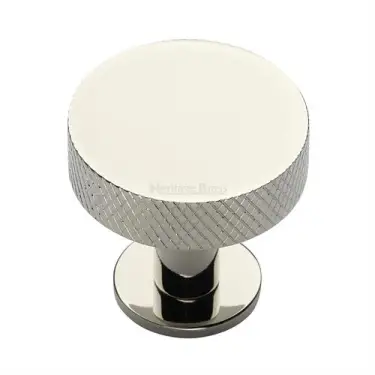 Click Here To Enlarge This Photo Of C3882 38-PNF Heritage Brass Cabinet Knob Knurled Disc Design with Rose 38mm Polished Nickel finish