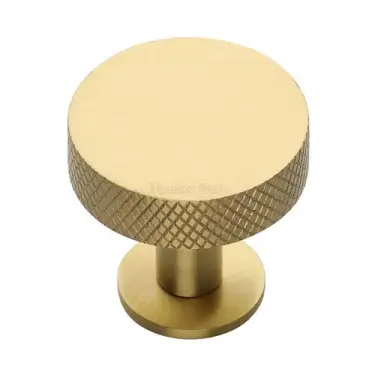 Click Here To Enlarge This Photo Of C3882 38-SB Heritage Brass Cabinet Knob Knurled Disc Design with Rose 38mm Satin Brass finish