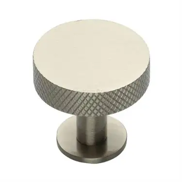 Click Here To Enlarge This Photo Of C3882 38-SN Heritage Brass Cabinet Knob Knurled Disc Design with Rose 38mm Satin Nickel finish