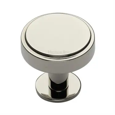 Click Here To Enlarge This Photo Of C3954 38-PNF Heritage Brass Cabinet Knob Stepped Disc Design with Rose 38mm Polished Nickel finish