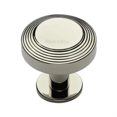 Click Here To Enlarge This Photo Of C3958 38-PNF Heritage Brass Cabinet Knob Ridge Design with Rose 38mm Polished Nickel finish