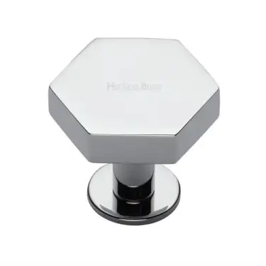 Click Here To Enlarge This Photo Of C4345 38-PC Heritage Brass Cabinet Knob Hexagon Design with Rose 38mm Polished Chrome finish