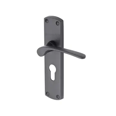Click Here To Enlarge This Photo Of DIP7848-BKMT Heritage Brass Door Handle for Euro Profile Plate Diplomat Design Matt Black finish