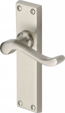 Click Here To Enlarge This Photo Of V803-SN Heritage Brass Door Handle Lever Latch Bedford Design Satin Nickel Finish