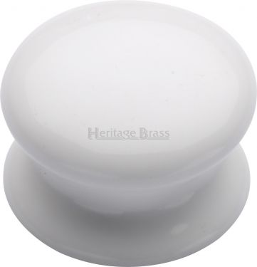 Click Here To Enlarge This Photo Of 5038 Heritage Brass Cabinet Knob Plain White 38mm with Porcelain Base