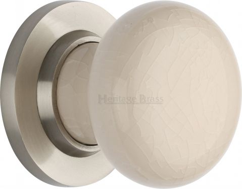 Click Here To Enlarge This Photo Of 8010-SN Heritage Brass Cream Crackle Mortice Knob with Satin Nickel Base