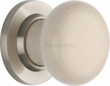 8010-SN Heritage Brass Cream Crackle Mortice Knob with Satin Nickel Base