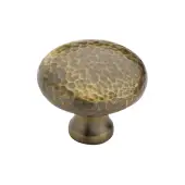 HAM113 32-AT Heritage Brass Cabinet Knob Victorian Round Hammered Design 32mm Antique Brass finish