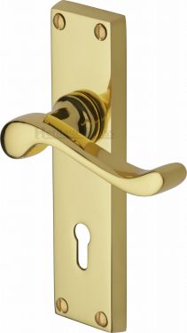 Click Here To Enlarge This Photo Of V810-PB Heritage Brass Door Handle Lever Lock Bedford Design Polished Brass Finish