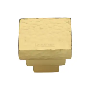 Click Here To Enlarge This Photo Of HAM3672 32-PB Heritage Brass Cabinet Knob Square Stepped Hammered Design 32mm Polished Brass finish