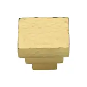 HAM3672 32-PB Heritage Brass Cabinet Knob Square Stepped Hammered Design 32mm Polished Brass finish