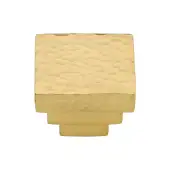 HAM3672 32-SB Heritage Brass Cabinet Knob Square Stepped Hammered Design 32mm Satin Brass finish