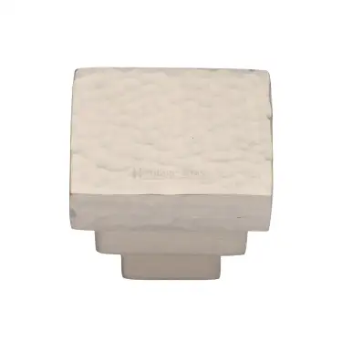 Click Here To Enlarge This Photo Of HAM3672 32-SN Heritage Brass Cabinet Knob Square Stepped Hammered Design 32mm Satin Nickel finish