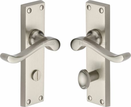 Click Here To Enlarge This Photo Of V815-SN Heritage Brass Door Handle For Bathroom Bedford Design Satin Nickel Finish
