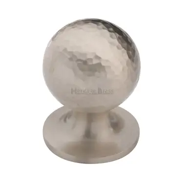 Click Here To Enlarge This Photo Of HAM8321 32-SN Heritage Brass Cabinet Knob Ball Hammered Design 32mm Satin Nickel finish