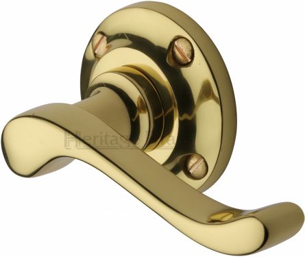 Click Here To Enlarge This Photo Of V820-PB Heritage Brass Door Handle Lever Latch on 57mm Round Rose Bedford Design Polished Brass Finish