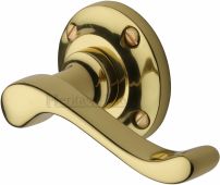 V820-PB Heritage Brass Door Handle Lever Latch on 57mm Round Rose Bedford Design Polished Brass Finish