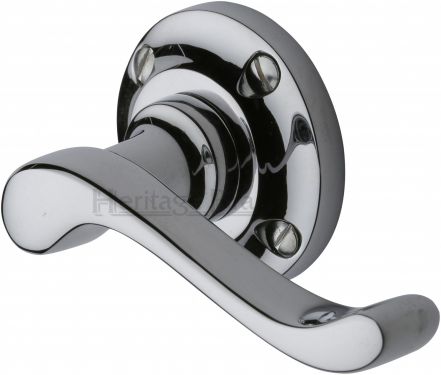 Click Here To Enlarge This Photo Of V820-PC Heritage Brass Door Handle Lever Latch on 57mm Round Rose Bedford Design Polished Chrome Finish