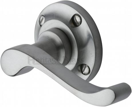 Click Here To Enlarge This Photo Of V820-SC Heritage Brass Door Handle Lever Latch on 57mm Round Rose Bedford Design Satin Chrome Finish