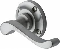 V820-SC Heritage Brass Door Handle Lever Latch on 57mm Round Rose Bedford Design Satin Chrome Finish
