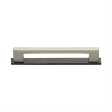 Click Here To Enlarge This Photo Of PL0337 128-BSN Heritage Brass Cabinet Pull Metro Design with Plate 128mm ctc Matt Bronze/Satin Nickel Finish