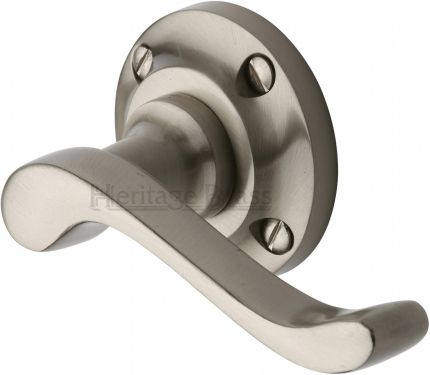 Click Here To Enlarge This Photo Of V820-SN Heritage Brass Door Handle Lever Latch on 57mm Round Rose Bedford Design Satin Nickel Finish