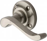 V820-SN Heritage Brass Door Handle Lever Latch on 57mm Round Rose Bedford Design Satin Nickel Finish