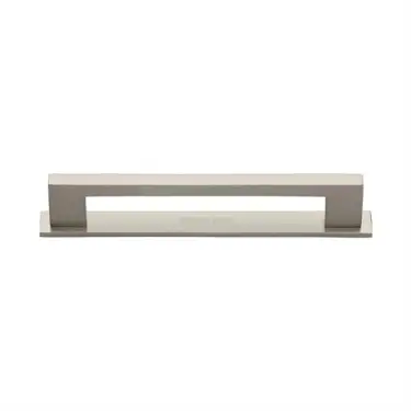 Click Here To Enlarge This Photo Of PL0337 128-SN Heritage Brass Cabinet Pull Metro Design with Plate 128mm ctc Satin Nickel Finish