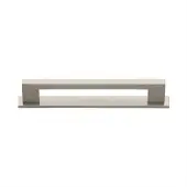 PL0337 128-SN Heritage Brass Cabinet Pull Metro Design with Plate 128mm ctc Satin Nickel Finish