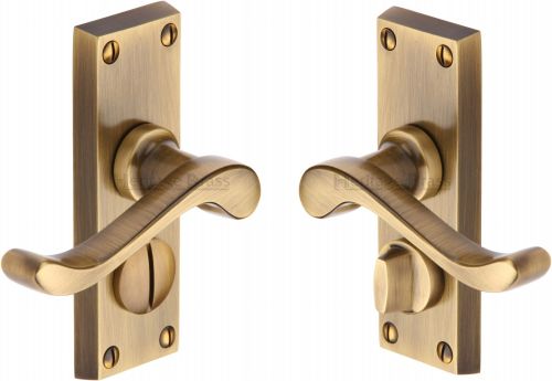 Click Here To Enlarge This Photo Of V825-AT Heritage Brass Door Handle For Privacy Set Bedford Short Design Antique Brass Finish