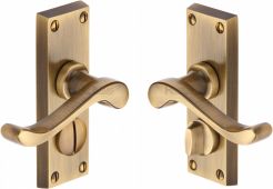 V825-AT Heritage Brass Door Handle For Privacy Set Bedford Short Design Antique Brass Finish