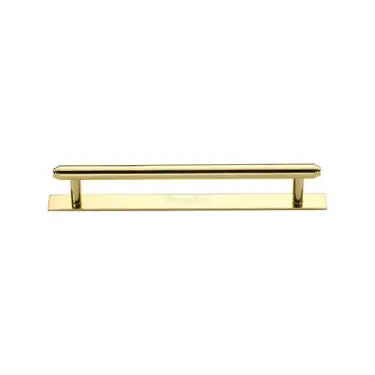 Click Here To Enlarge This Photo Of PL4410 128-PB Heritage Brass Cabinet Pull Step Design with Plate 128mm ctc Polished Brass Finish