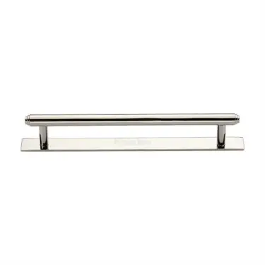 Click Here To Enlarge This Photo Of PL4410 160-PNF Heritage Brass Cabinet Pull Step Design with Plate 160mm ctc Polished Nickel Finish