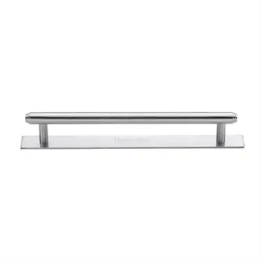 Click Here To Enlarge This Photo Of PL4410 160-SC Heritage Brass Cabinet Pull Step Design with Plate 160mm ctc Satin Chrome Finish