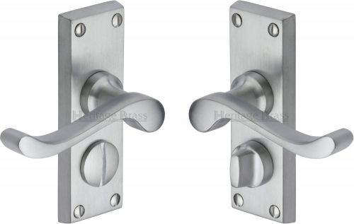 Click Here To Enlarge This Photo Of V825-SC Heritage Brass Door Handle For Privacy Set Bedford Short Design Satin Chrome Finish