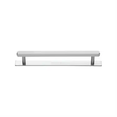 Click Here To Enlarge This Photo Of PL4422 128-SC Heritage Brass Cabinet Pull Hexagonal Design with Plate 128mm ctc Satin Chrome Finish