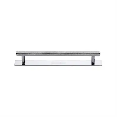 Click Here To Enlarge This Photo Of PL4458 128-PC Heritage Brass Cabinet Pull Knurled Design with Plate 128mm ctc Polished Chrome Finish