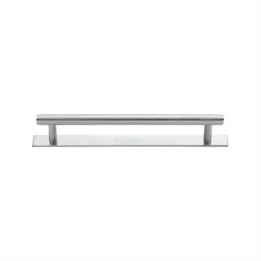 Click Here To Enlarge This Photo Of PL4458 128-SC Heritage Brass Cabinet Pull Knurled Design with Plate 128mm ctc Satin Chrome Finish