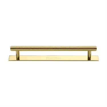 Click Here To Enlarge This Photo Of PL4458 160-PB Heritage Brass Cabinet Pull Knurled Design with Plate 160mm ctc Polished Brass Finish