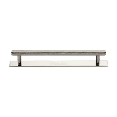 Click Here To Enlarge This Photo Of PL4458 160-PNF Heritage Brass Cabinet Pull Knurled Design with Plate 160mm ctc Polished Nickel Finish